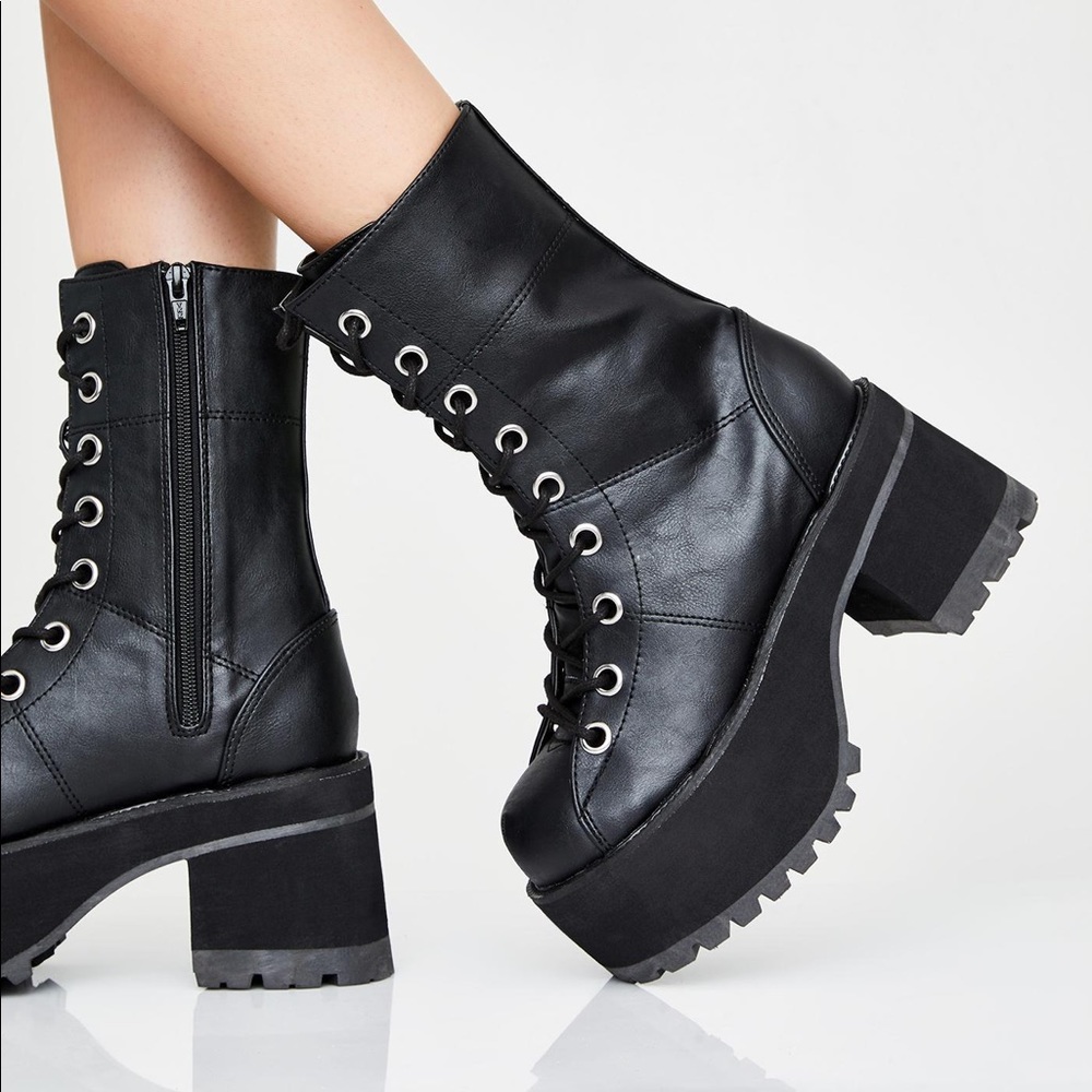 Combat Black Leather Boots